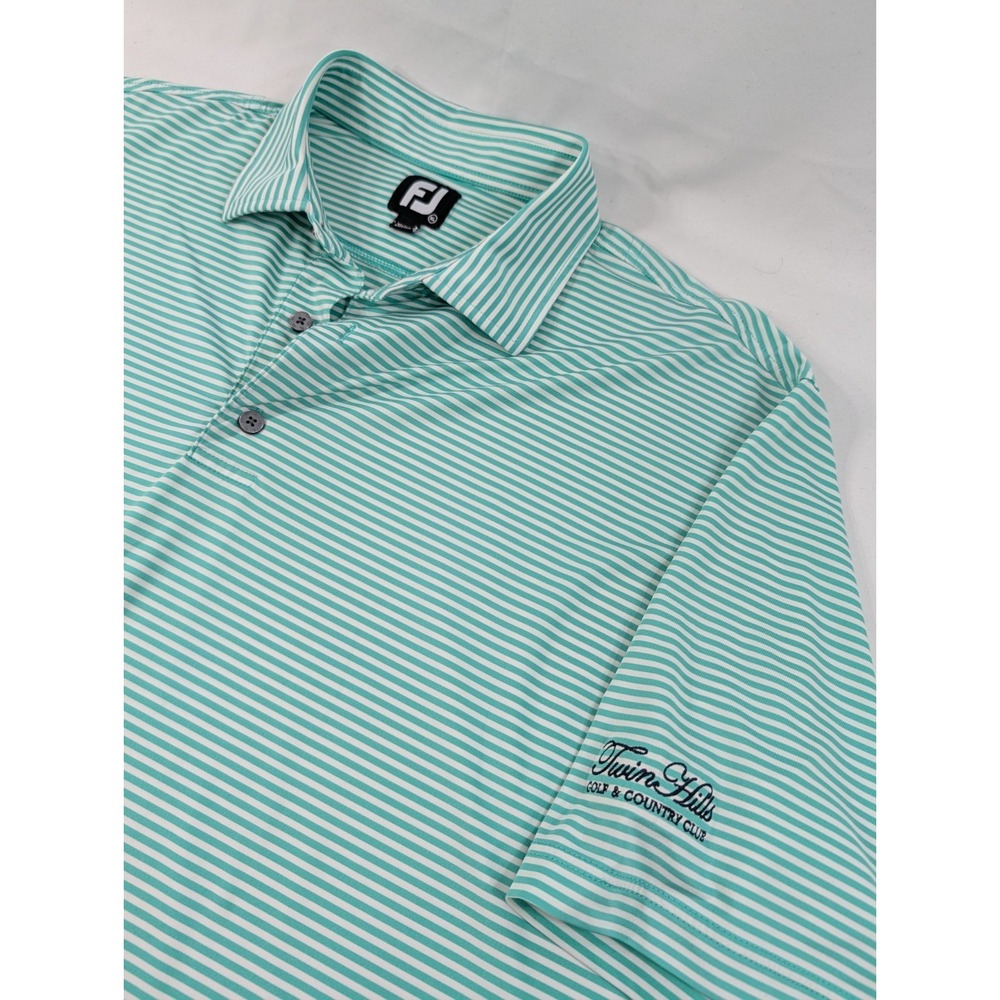 Footjoy  XL Green Striped Polo Shirt Twin Hills Country‎ Club Golf Performance
